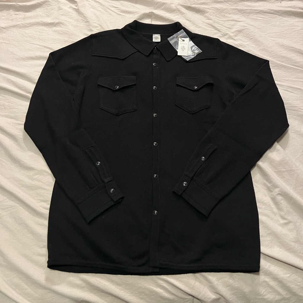 Eleventy Platinum Knit Snap Up Overshirt Size Us M In Black 100% Cashmere